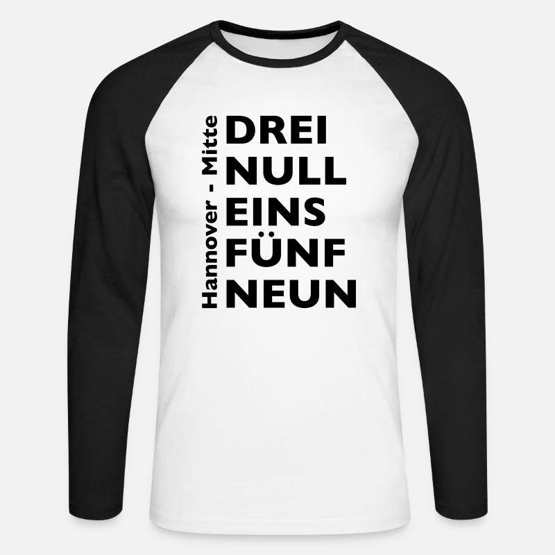 30159 Hannover Mitte - Unisex Baseballshirt langarm - Weiß/Schwarz