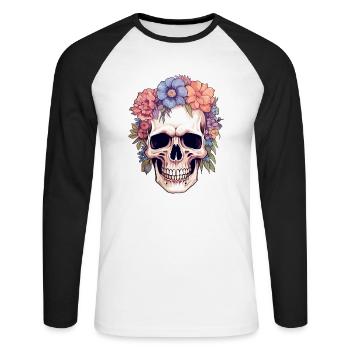 Human Skull & Flowers 14 - Unisex Long Sleeve Baseball T-Shirt - white/black - Front - Nik (191cm)