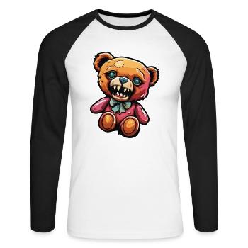 Ours en peluche / Peluche / Animal en peluche / Idée cadeau - T-shirt baseball manches longues Homme - blanc/noir - Devant - Nik (191cm)