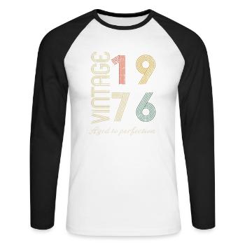 Birthday gift 48 years old - 1976 - Unisex Long Sleeve Baseball T-Shirt - white/black - Front - Nik (191cm)