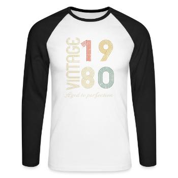 Birthday gift 44 years old - 1980 - Unisex Long Sleeve Baseball T-Shirt - white/black - Front - Nik (191cm)