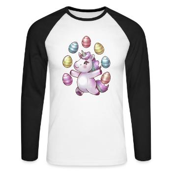 Unicorn Easter Egg Juggling - Unisex Long Sleeve Baseball T-Shirt - white/black - Front - Nik (191cm)