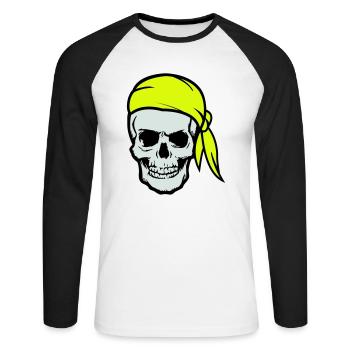 Crâne Pirate Ahoy - T-shirt baseball manches longues Homme - blanc/noir - Devant - Nik (191cm)