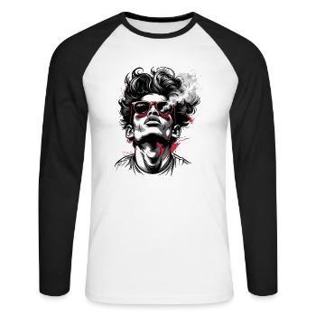 Rauchender Hipster mit Sonnenbrillen - Unisex Baseballshirt langarm - Weiß/Schwarz - Vorne - Nik (191cm)
