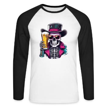 Crâne / Crâne / Squelette / Gothique / Bière - T-shirt baseball manches longues Homme - blanc/noir - Devant - Nik (191cm)