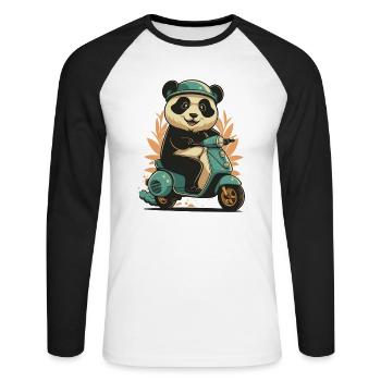 panda scooter - T-shirt baseball manches longues Homme - blanc/noir - Devant - Nik (191cm)