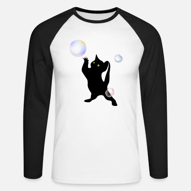 Katze entdeckt Blasen - Unisex Baseballshirt langarm - Weiß/Schwarz