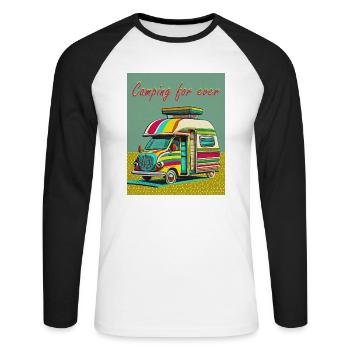 Camping für immer - Unisex Baseballshirt langarm - Weiß/Schwarz - Vorne - Nik (191cm)