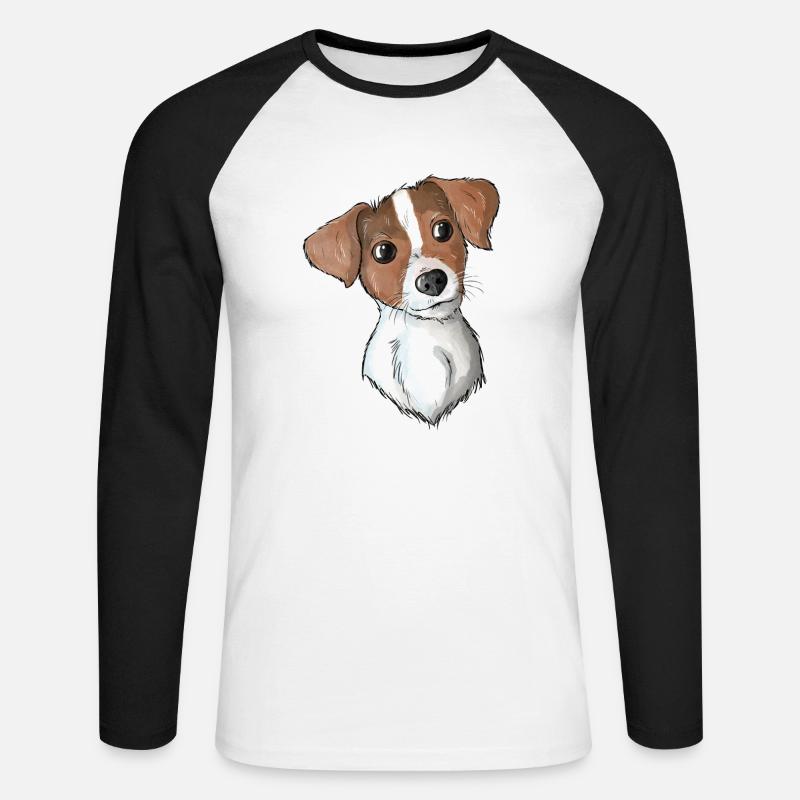 Jack Russell Pattern 4 - Unisex Baseballshirt langarm - Weiß/Schwarz