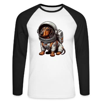Teckel mignon astronaute Science Fiction Espace - T-shirt baseball manches longues Homme - blanc/noir - Devant - Nik (191cm)