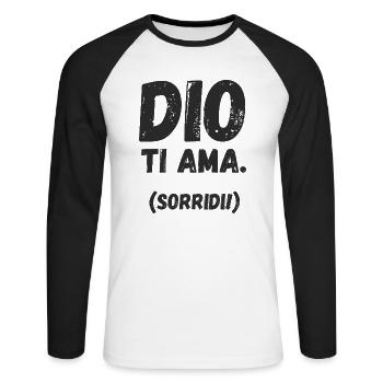 God loves you. Smile! - Unisex Long Sleeve Baseball T-Shirt - white/black - Front - Nik (191cm)