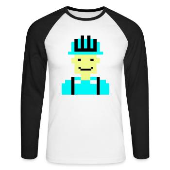 Ouvrier du bâtiment Pixel 01 - T-shirt baseball manches longues Homme - blanc/noir - Devant - Nik (191cm)