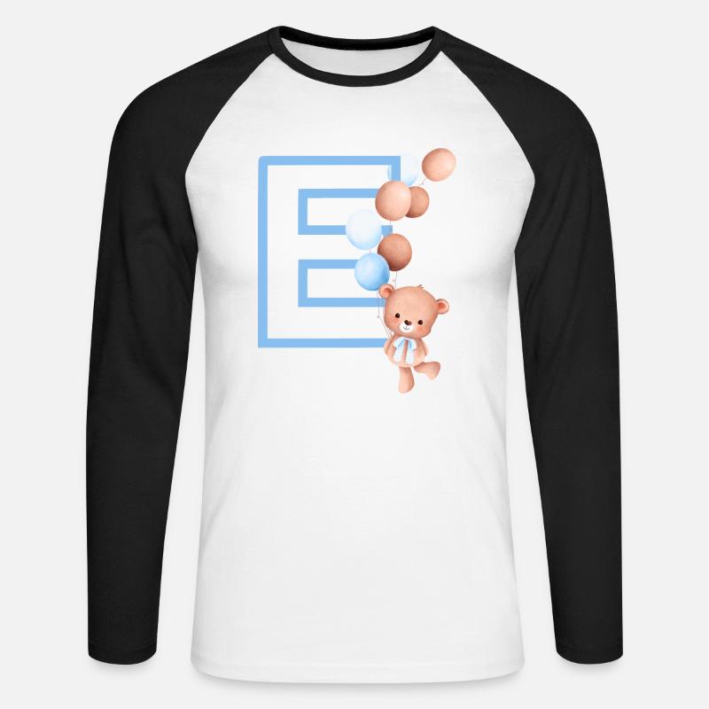 Blauer Buchstabe E Bär - Unisex Baseballshirt langarm - Weiß/Schwarz