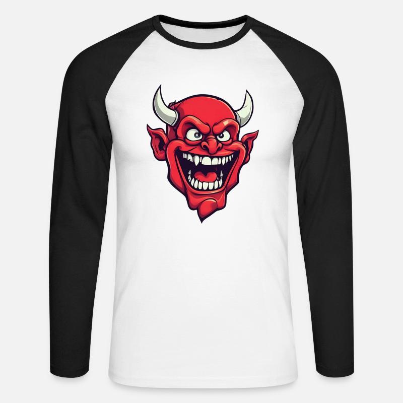 Halloween Dämon Teufel Kopf - Unisex Baseballshirt langarm - Weiß/Schwarz