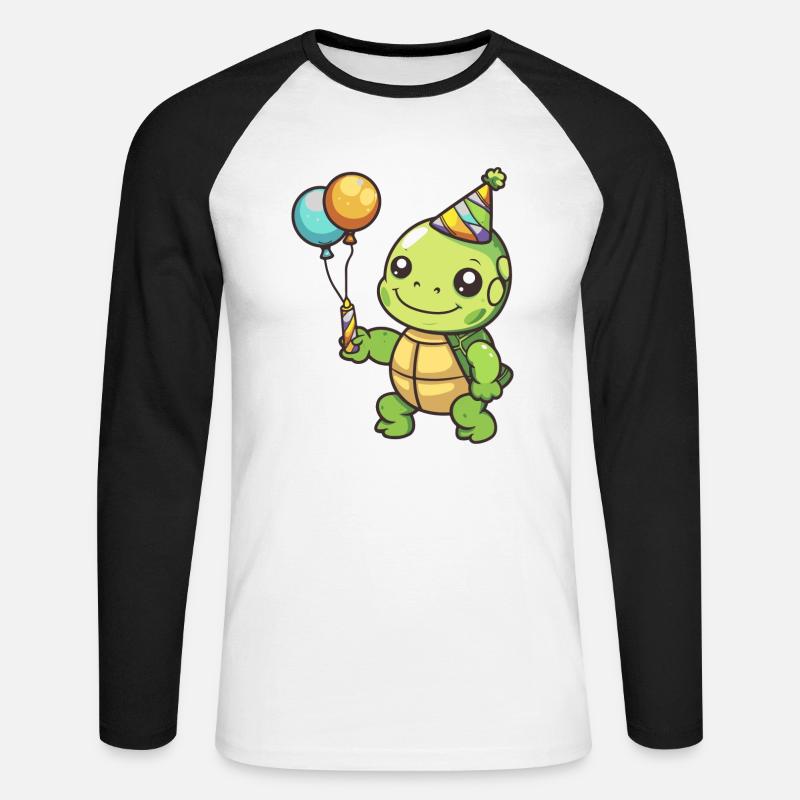 Turtle Birthday Comic - Unisex Long Sleeve Baseball T-Shirt - white/black