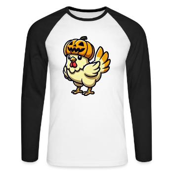 Halloween Chicken Pumpkin Cartoon October - Unisex Long Sleeve Baseball T-Shirt - white/black - Front - Nik (191cm)