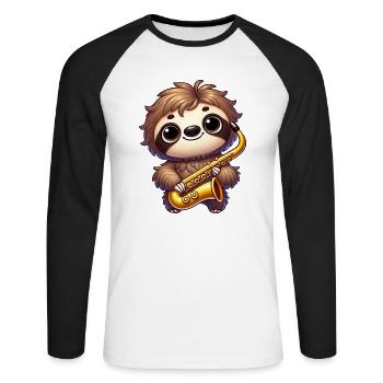 Sloth Saxophone Saxophonist Musician Jazz Music - Unisex Long Sleeve Baseball T-Shirt - white/black - Front - Nik (191cm)