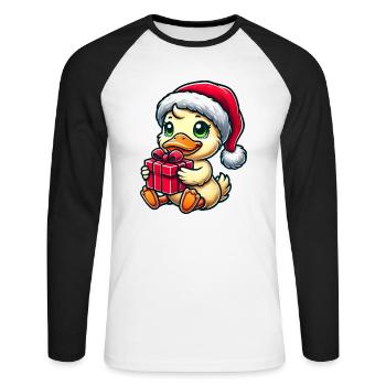 Idée cadeau de Noël canard Père Noël - T-shirt baseball manches longues Homme - blanc/noir - Devant - Nik (191cm)