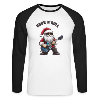 Weihnachtsmann Gitarre - Unisex Baseballshirt langarm - Weiß/Schwarz - Vorne - Nik (191cm)