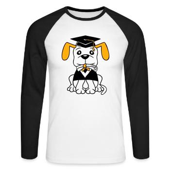 Hund Schulabschluss Zeugnis Gymnasium College Abi - Unisex Baseballshirt langarm - Weiß/Schwarz - Vorne - Nik (191cm)