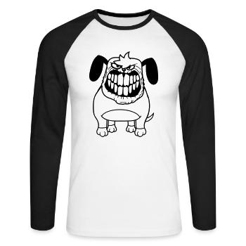 chien monstre méchant dangereux dents sourire sourire - T-shirt baseball manches longues Homme - blanc/noir - Devant - Nik (191cm)