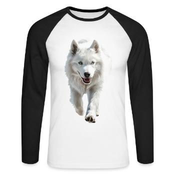 Samojede - Unisex Baseballshirt langarm - Weiß/Schwarz - Vorne - Nik (191cm)