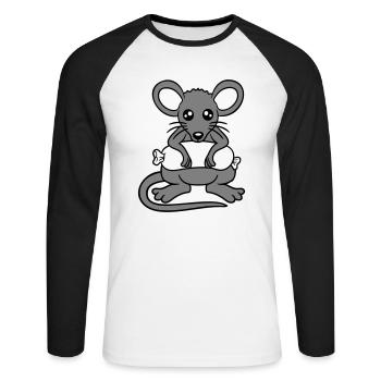 Souris grosse saucisse manger faim saucisse grillades - T-shirt baseball manches longues Homme - blanc/noir - Devant - Nik (191cm)