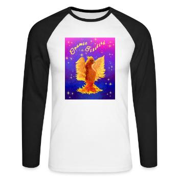 Ein orangefarbener kosmischer Cyber-Vogel - Unisex Baseballshirt langarm - Weiß/Schwarz - Vorne - Nik (191cm)