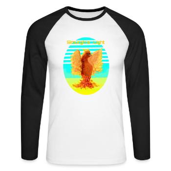 Leuchtend Orange Cyber Bird: Vogel der Glücklichen - Unisex Baseballshirt langarm - Weiß/Schwarz - Vorne - Nik (191cm)