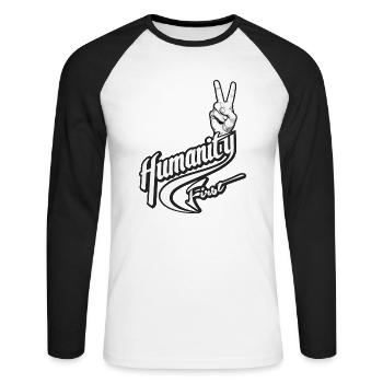 L’humanité d’abord | Symbole de la paix véritable - T-shirt baseball manches longues Homme - blanc/noir - Devant - Nik (191cm)