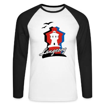 Langeoog Style mit Wasserturm - Unisex Baseballshirt langarm - Weiß/Schwarz - Vorne - Nik (191cm)