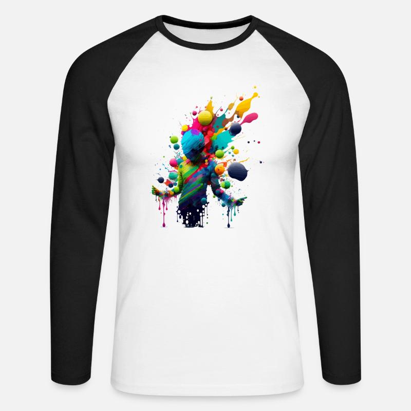 Farbexplosion - Unisex Baseballshirt langarm - Weiß/Schwarz