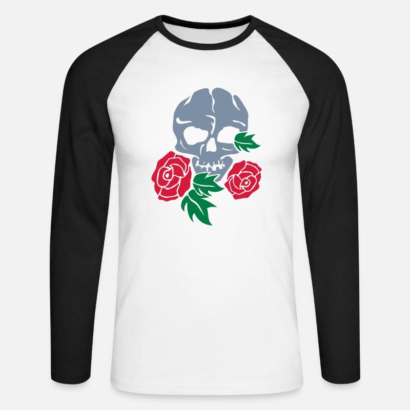 skull and rose - Unisex Baseballshirt langarm - Weiß/Schwarz