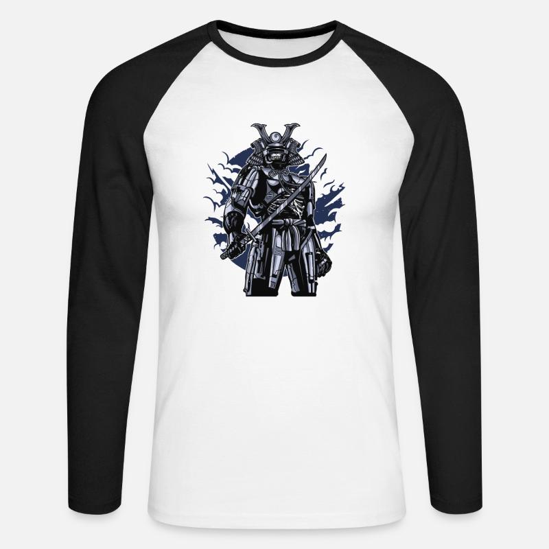 Robot Samurai - Unisex Baseballshirt langarm - Weiß/Schwarz