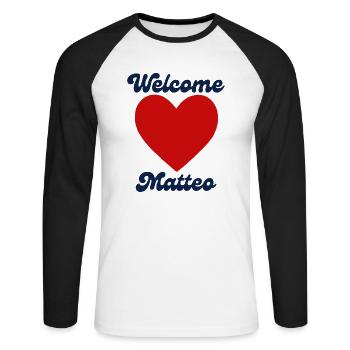 Matteo willkommen - Unisex Baseballshirt langarm - Weiß/Schwarz - Vorne - Nik (191cm)