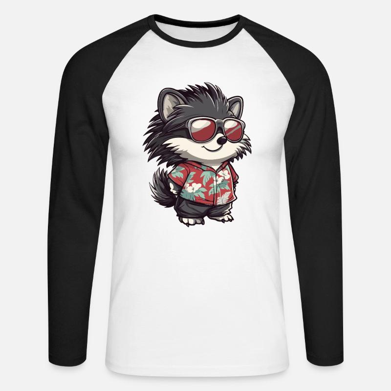 Igel Comic Urlaub - Unisex Baseballshirt langarm - Weiß/Schwarz