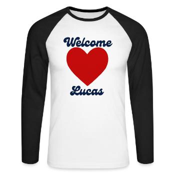 Lucas herzlich willkommen - Unisex Baseballshirt langarm - Weiß/Schwarz - Vorne - Nik (191cm)