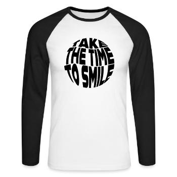 Take the Time to smile - Unisex Baseballshirt langarm - Weiß/Schwarz - Vorne - Nik (191cm)