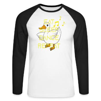 Duck Dance Saying Eat Sleep Dance Repeat - T-shirt baseball manches longues Homme - blanc/noir - Devant - Nik (191cm)