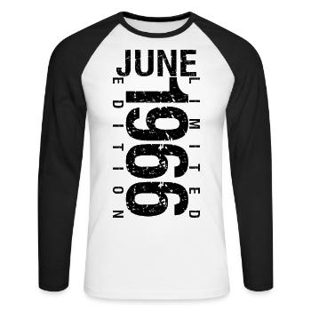 Birthday June 1966 June born in June 1966 - Unisex Long Sleeve Baseball T-Shirt - white/black - Front - Nik (191cm)