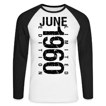 Birthday June 1960 June born in June 1960 - Unisex Long Sleeve Baseball T-Shirt - white/black - Front - Nik (191cm)