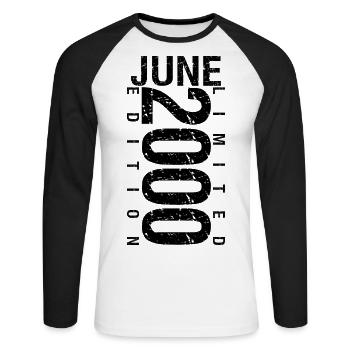 Birthday June 2000 June born in June 2000 - Unisex Long Sleeve Baseball T-Shirt - white/black - Front - Nik (191cm)