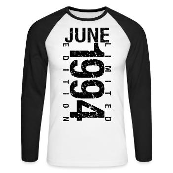 Geburtstag Juni 1994 Juni geboren im Juni 1994 - Unisex Baseballshirt langarm - Weiß/Schwarz - Vorne - Nik (191cm)