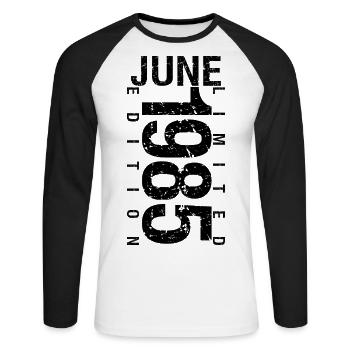 Anniversaire Juin 1985 Juin né en June 1985 - T-shirt baseball manches longues Homme - blanc/noir - Devant - Nik (191cm)