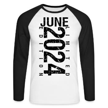 Birthday June 2024 June born in June 2024 - Unisex Long Sleeve Baseball T-Shirt - white/black - Front - Nik (191cm)