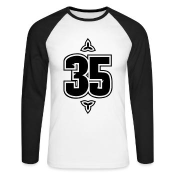 35, Ille et Vilaine en Bretagne - T-shirt baseball manches longues Homme - blanc/noir - Devant - Nik (191cm)