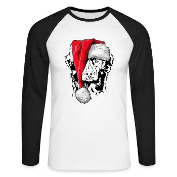 Santa Nouvelle-Écosse Duck Tolling Retriever Noël - T-shirt baseball manches longues Homme - blanc/noir - Devant - Nik (191cm)