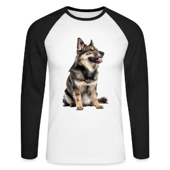 Vallhund Sapa suédois - T-shirt baseball manches longues Homme - blanc/noir - Devant - Nik (191cm)