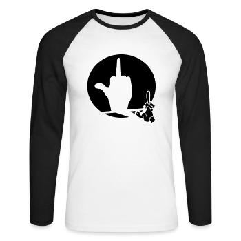 Kaninchenschatten (anpassbare Farbe) - Unisex Baseballshirt langarm - Weiß/Schwarz - Vorne - Nik (191cm)