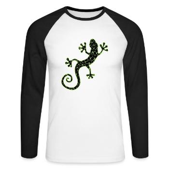 Gekko vert et noir - T-shirt baseball manches longues Homme - blanc/noir - Devant - Nik (191cm)